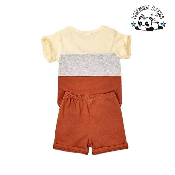 LEZONKIDS - Customizable Hot Sale Summer Outfits Short Sleeve Patchwork Top T-shirt Pocket Pant Set 2 Piece Boy Clothing Set